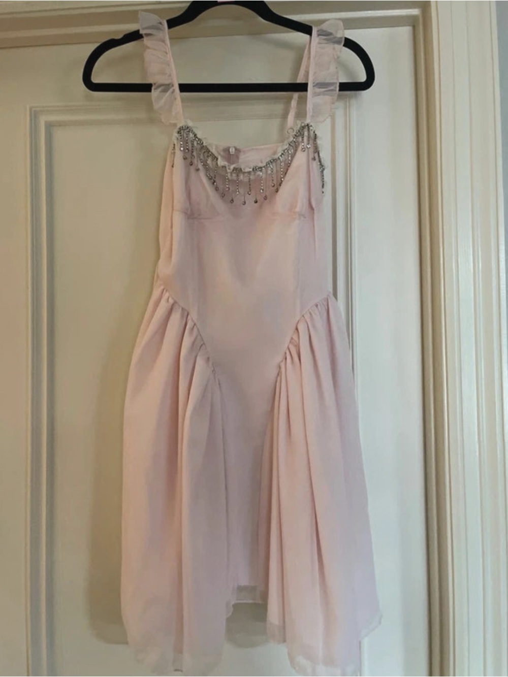 XXS Delicate Pink Chiffon Dress w/ Crystal Neckline